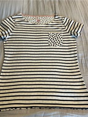 Boden Women’s Cotton Pink Side Trim Navy & White Striped and Polka Dot Tee Sz 8